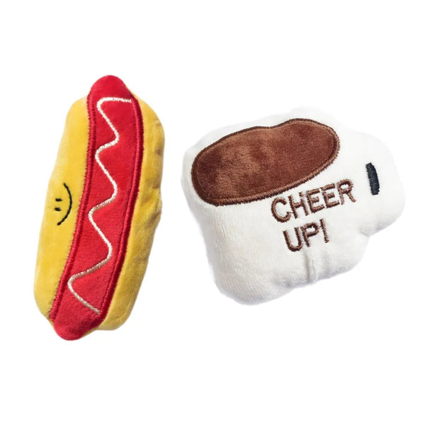 Mini Plush Dog Toy Set with Sound Cute Food Design - GreenFur