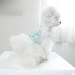 Mint Green Puffy Tulle Pet Dress with Pearl Necklace Design for Dogs and Cats - GreenFur