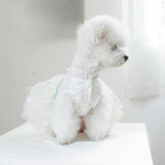 Mint Green Puffy Tulle Pet Dress with Pearl Necklace Design for Dogs and Cats - GreenFur