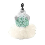Mint Green Puffy Tulle Pet Dress with Pearl Necklace Design for Dogs and Cats - GreenFur