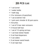 Mix Cat Sample Carton of 28 PCS including 15 Cat Toys, 6 Grooming Tools, 3 Collars, 2 Fur Removers, 2 Feeding Tools - GreenFur