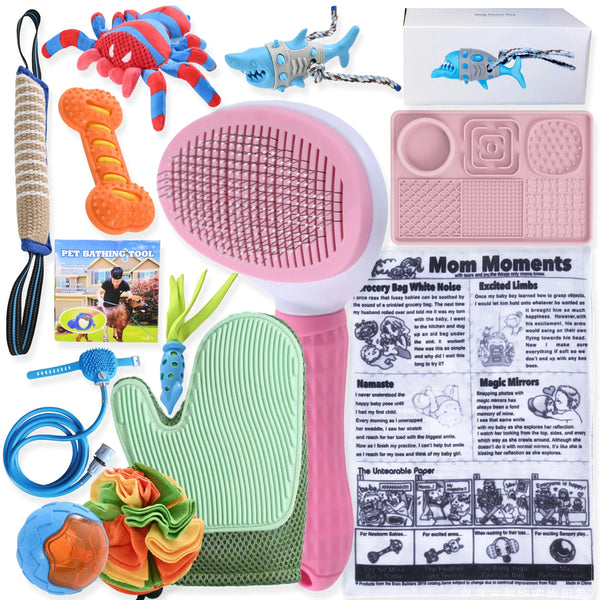 Mix Dog Sample Carton of 13 PCS including 8 Dog Toys, 3 Grooming Tools, 2 Feeding Tools - GreenFur