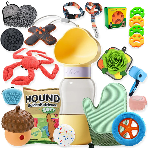 Mix Dog Sample Carton of 16 PCS including 5 Dog Toys, 5 Grooming Tools, 4 Feeding Tools, 2 Walking Tools - GreenFur