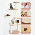 Modern Cat Tree Multi - Level Wood Cat Condo with Hammock Tower - GreenFur