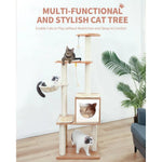 Modern Cat Tree Multi - Level Wood Cat Condo with Hammock Tower - GreenFur