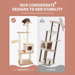 Modern Cat Tree Multi - Level Wood Cat Condo with Hammock Tower - GreenFur