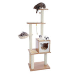 Modern Cat Tree Multi - Level Wood Cat Condo with Hammock Tower - GreenFur