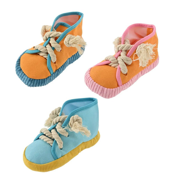 Multi - Color Canvas Sneaker Dog Chew Toy with Sound - GreenFur