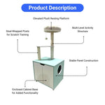 Multi Level Cat Tower with Cabinet Base Scratch Posts and Plush Platform - GreenFur