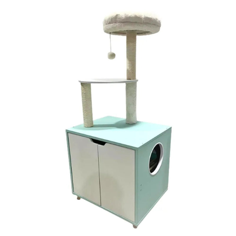Multi Level Cat Tower with Cabinet Base Scratch Posts and Plush Platform - GreenFur