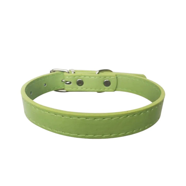 Multi Size Solid Colour Classic Design Adjustable Metal Buckle PU Leather Dog Collar - GreenFur