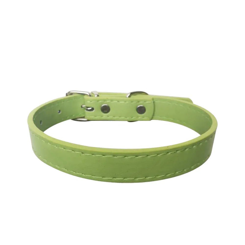 Multi Size Solid Colour Classic Design Adjustable Metal Buckle PU Leather Dog Collar - GreenFur