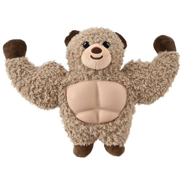 Muscular Bear Squeaky Plush Dog Toy with TPR Abdominal Muscle - GreenFur