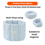 Navy Style Striped Pattern Three in One Pet Bed - GreenFur