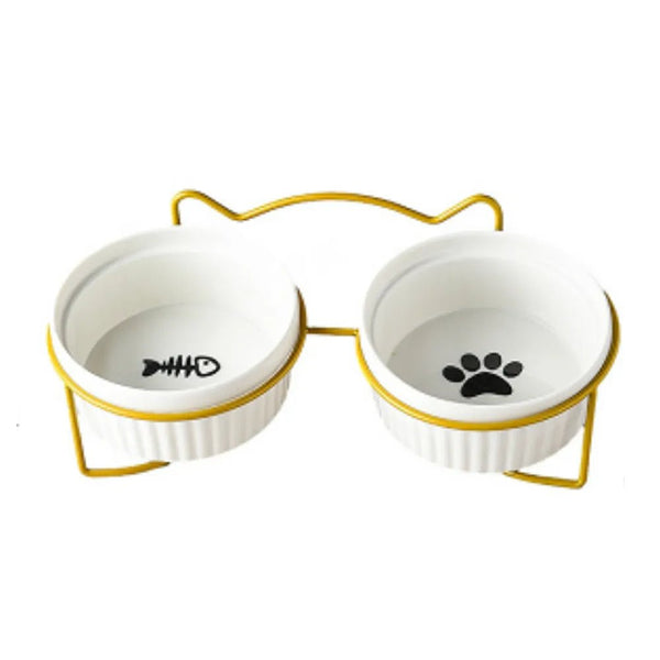 Neck Protect Cat Bowls 2 - Pack Elevated Food and Water Bowl Set with Stand - GreenFur