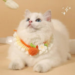 Orange and Floral Design Handcrafted Crochet Pet Scarf Collar Bib for Cats and Dogs - GreenFur