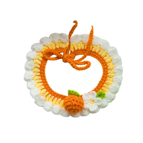 Orange and Floral Design Handcrafted Crochet Pet Scarf Collar Bib for Cats and Dogs - GreenFur