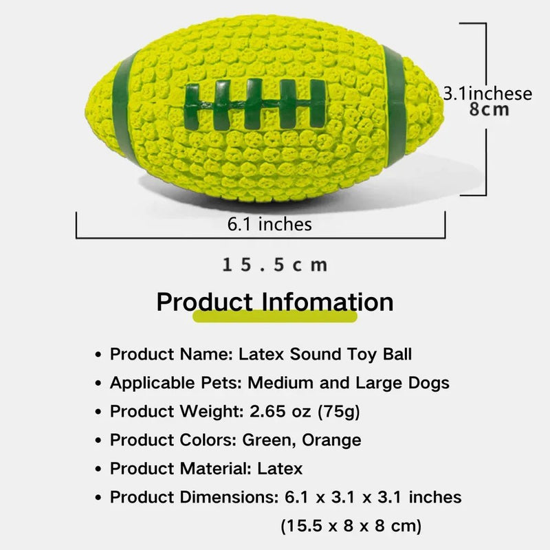 Orange Squeaky Latex Rugby Ball Dog Fetch Toy - GreenFur