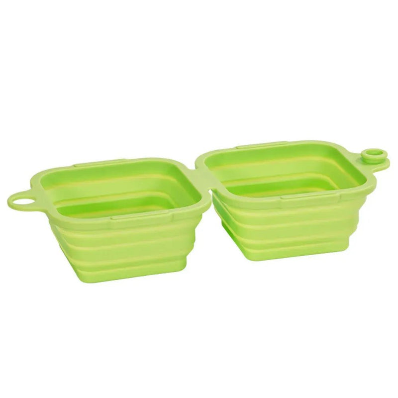 Outdoor Portable Silicone Collapsible Dual Pet Bowl Food and Water Bowls - GreenFur