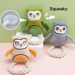 Owl Shaped Plush Cotton Rope Dog Toy with Squeaker - GreenFur