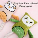Owl Shaped Plush Cotton Rope Dog Toy with Squeaker - GreenFur