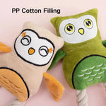 Owl Shaped Plush Cotton Rope Dog Toy with Squeaker - GreenFur