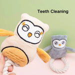 Owl Shaped Plush Cotton Rope Dog Toy with Squeaker - GreenFur