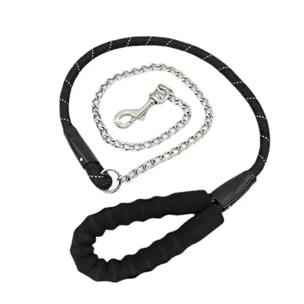 Padded Handle Strong Nylon Dog Leash with Anti - chewing Chain - GreenFur