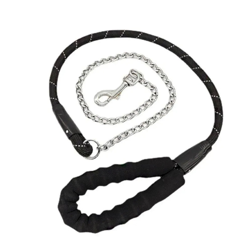 Padded Handle Strong Nylon Dog Leash with Anti - chewing Chain - GreenFur