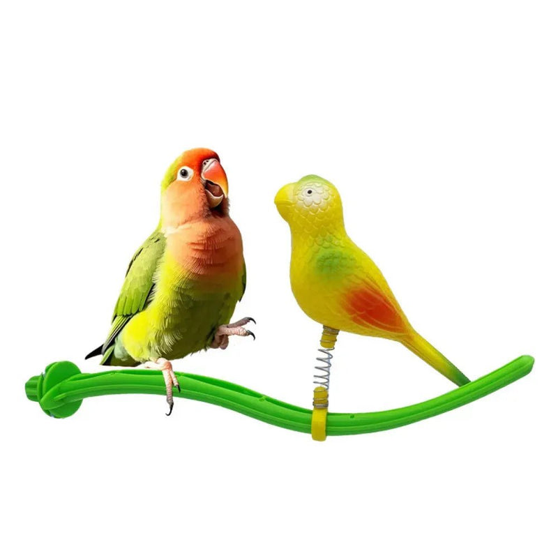 Parrot Bird Cage Toy Perch with Interactive Spring Toys for Budgerigars Cockatiels and Small Birds - GreenFur