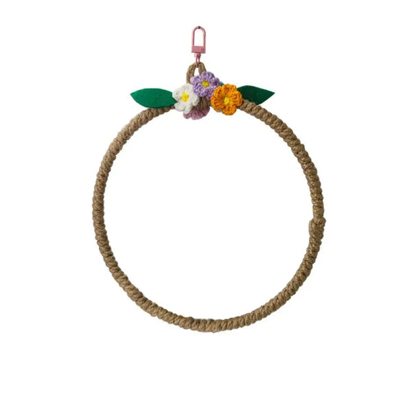 Parrot Bird Swing Ring Knitted Colorful Flower Hanging Toy - GreenFur