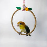 Parrot Bird Swing Ring Knitted Colorful Flower Hanging Toy - GreenFur