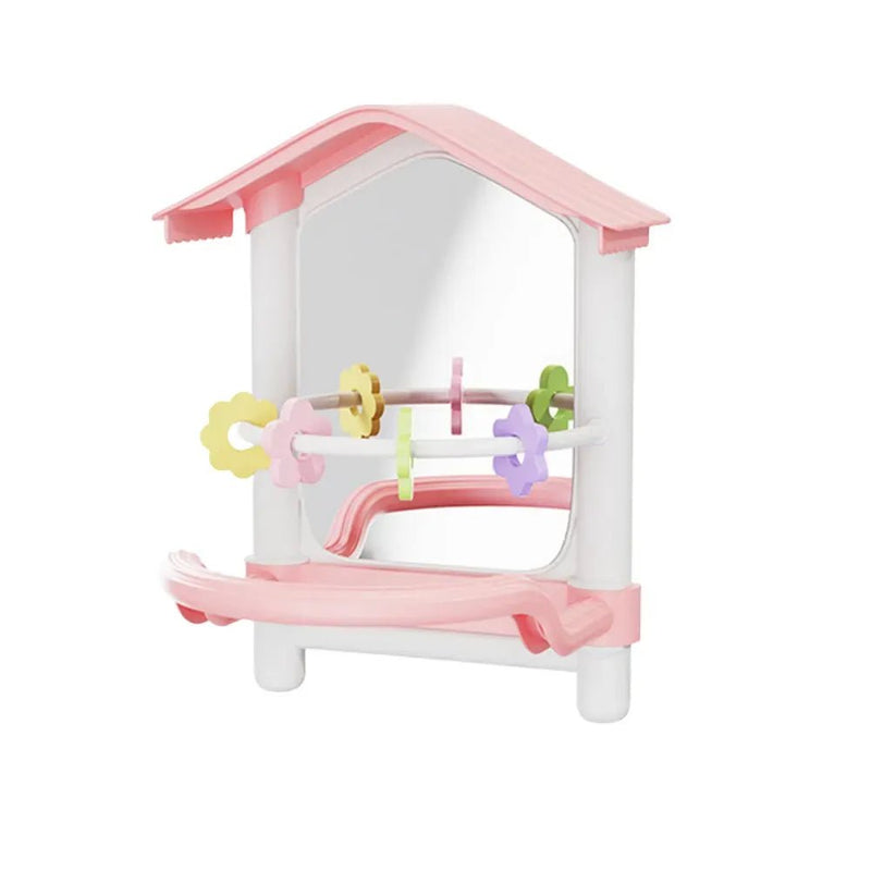 Parrot Mirror Perch Cage Toy with Decorative Ring for Budgerigars Cockatiels and Small Birds - GreenFur