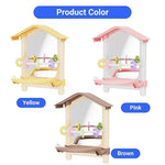 Parrot Mirror Perch Cage Toy with Decorative Ring for Budgerigars Cockatiels and Small Birds - GreenFur