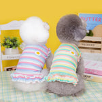 Pastel Stripe Dog Dress with Ruffle and Daisy Embellishment - GreenFur