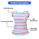 Pastel Stripe Dog Dress with Ruffle and Daisy Embellishment - GreenFur