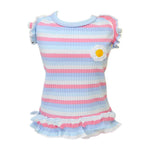 Pastel Stripe Dog Dress with Ruffle and Daisy Embellishment - GreenFur