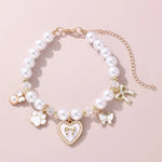 Pearl Pet Collar with Cute Pink Charms - GreenFur