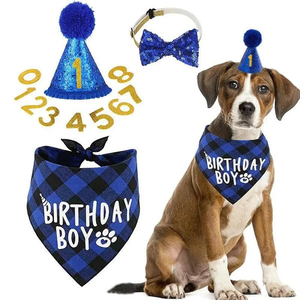 Pet Birthday Party Set with Dog Bandana Hat and Bowtie - GreenFur