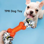 Pet Cotton Rope Bone Shape Dog Outdoor TPR Toy - GreenFur