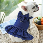 Pet Denim Dress with Bow and D - ring for Dogs and Cats - GreenFur