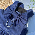 Pet Denim Dress with Bow and D - ring for Dogs and Cats - GreenFur