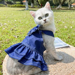 Pet Denim Dress with Bow and D - ring for Dogs and Cats - GreenFur