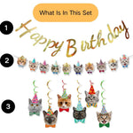 Pet Funny Party Decor Cat Faces Birthday Banner - GreenFur