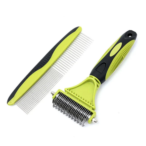 Pet Grooming Comb Set Dual Purpose Detangling and Shedding Tools - GreenFur