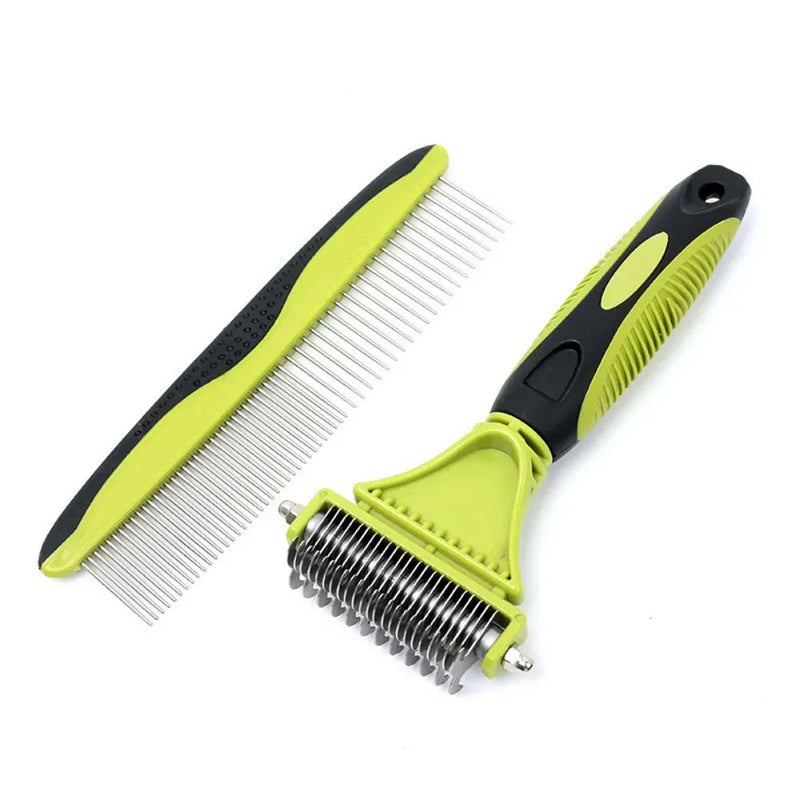 Pet Grooming Comb Set Dual Purpose Detangling and Shedding Tools - GreenFur