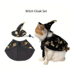 Pet Halloween Dress - Up Wizard Cloak and Hat for Cats and Dogs - GreenFur