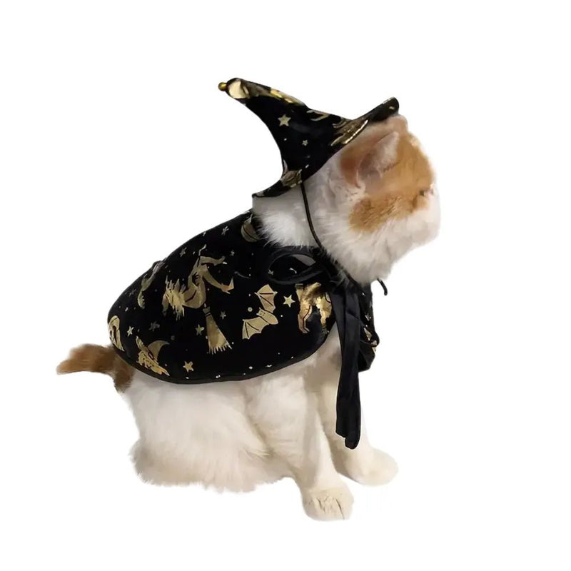 Pet Halloween Dress - Up Wizard Cloak and Hat for Cats and Dogs - GreenFur