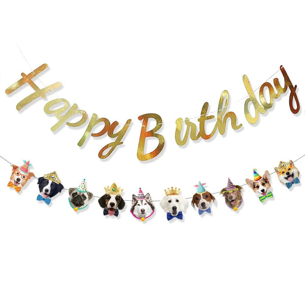 Pet Happy Birthday Letter Decor Funny Dog Face Banner - GreenFur