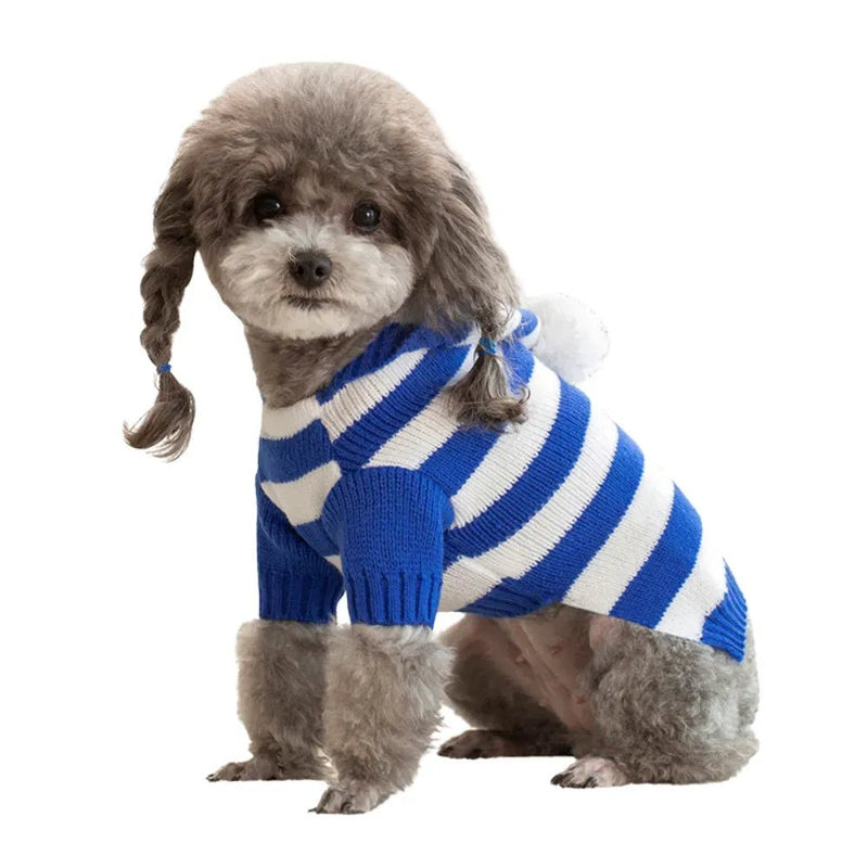 Pet Hoodie Sweater Striped Knit Christmas Dog Apparel with Hood - GreenFur